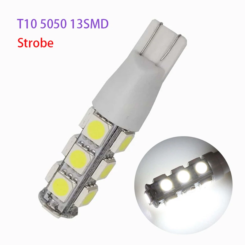 

YSY 100pcs/lot Strobe Flash T10 5050 13 SMD 194 168 192 W5W Auto LED Car Side Light Tail Bulb LED Wedge Lamp Lights White 12V