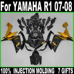 Injection molding free customize fairings for Yamaha YZF R1 07 08 gold black fairing kit YZFR1 2007 2008 +7 free gifts BD57