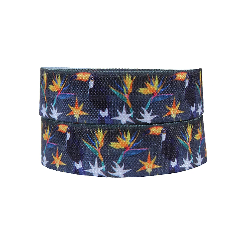 

FLRA Elastic(100yards/lot) Wholesale tropical birds printed fold over elastic