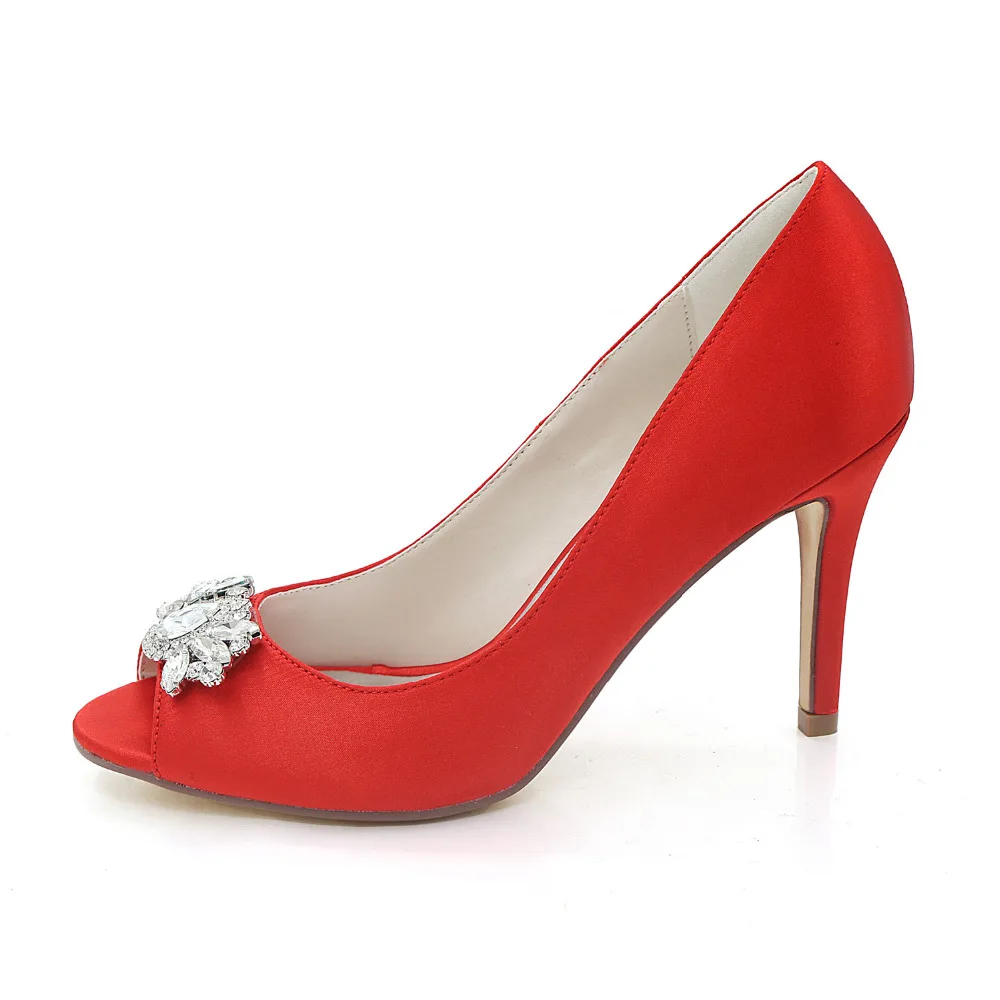 Creativesugar-zapatos de tacón con punta abierta para mujer, calzado de vestir de noche de satén, con broche de cristal de Reina, color dorado, champán, para boda