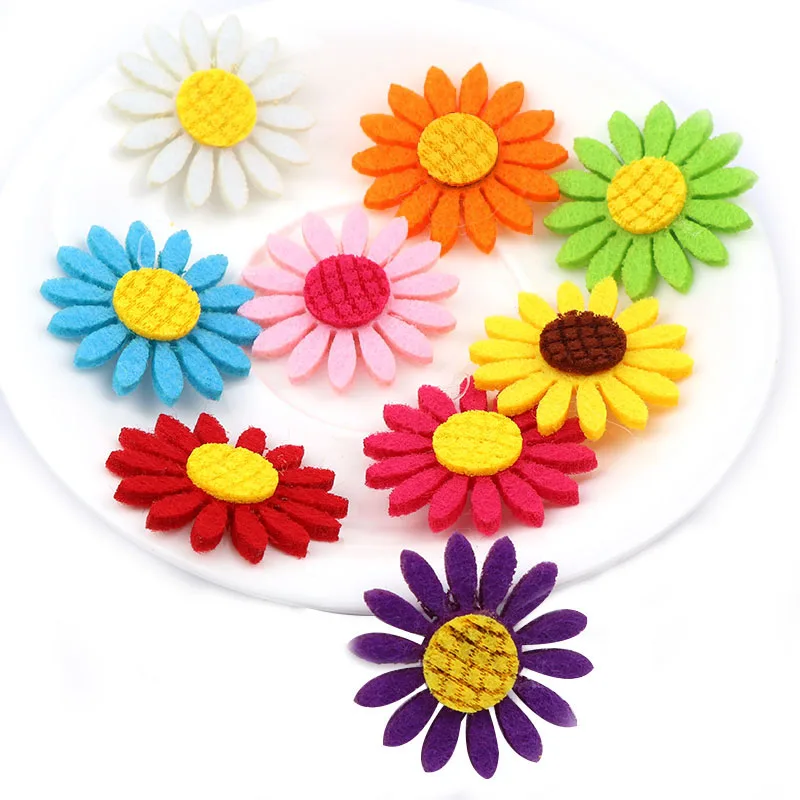 10pcs 39mm Non-Woven Fabric Mixed Color Sunflower Felt Fabric Patch DIY Cloth Appliques/Craft Wedding Patches