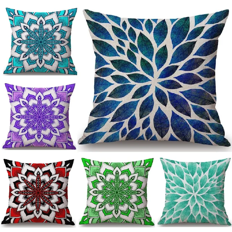 

Mandala Cushion Cover Flower Petal Printing Linen Pillow Cover Home Decoration Car Sofa Decorative Pillowcase 45x45cm