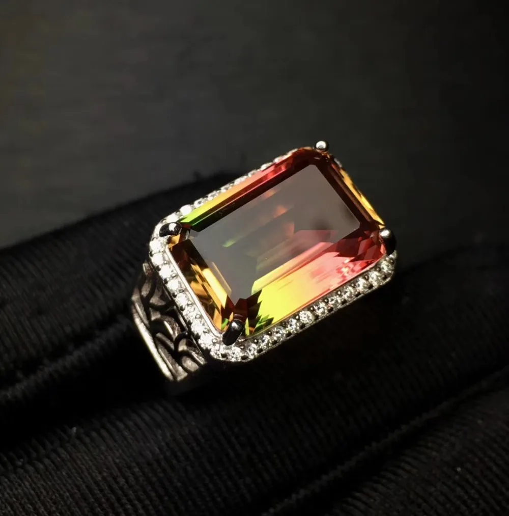 Tourmaline Ring Man ring Free shipping 10*14mm 925 Sliver Sterling For men Fine handworked jewelry