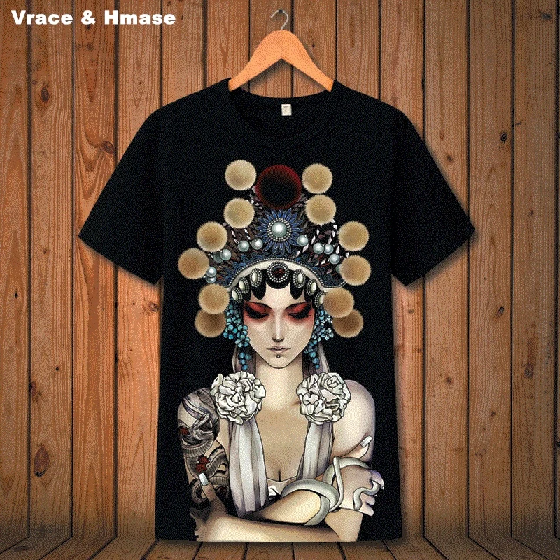 Chinese style Opera facial makeup printing fashion short sleeve t-shirt Summer 2018 New breathable top quality t shirt men S-6XL