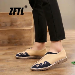 ZFTL Men loafers Men's canvas shoes slip-on traditional Chinese hand-knitted shoes big size Chinese style linen loafer shoes 109