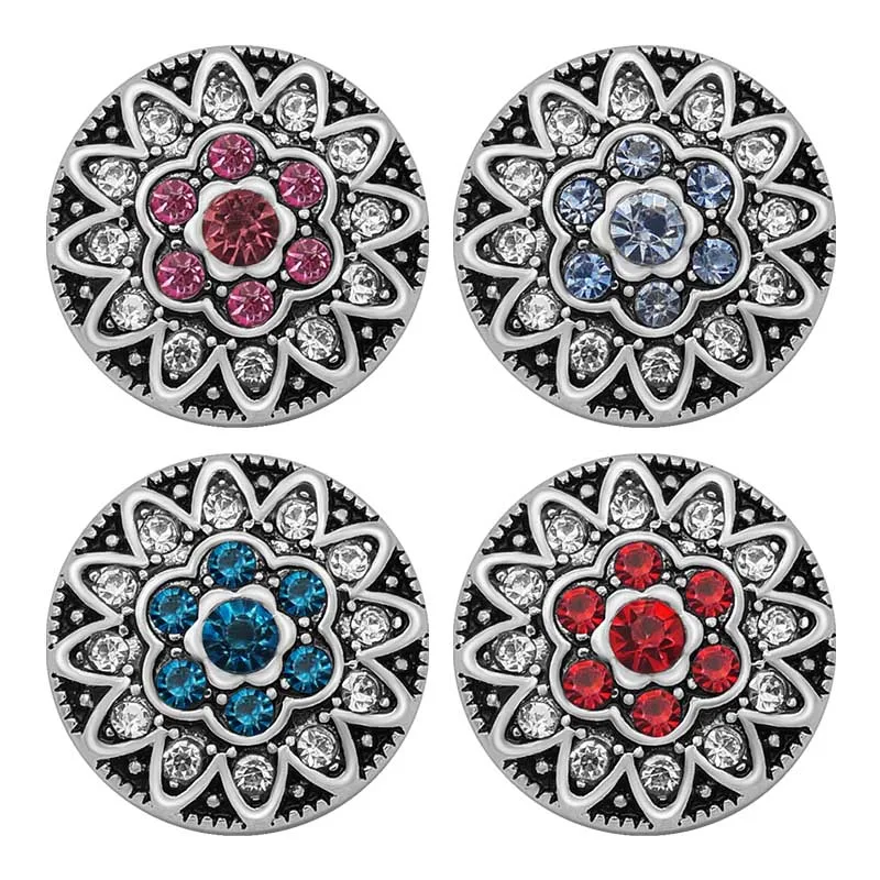 New KZ3144 Beauty colorful rhinestone flowers round 20MM snap buttons fit snap bracelet jewelry wholesale