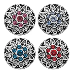 New KZ3144 Beauty colorful rhinestone flowers round 20MM snap buttons fit snap bracelet jewelry wholesale