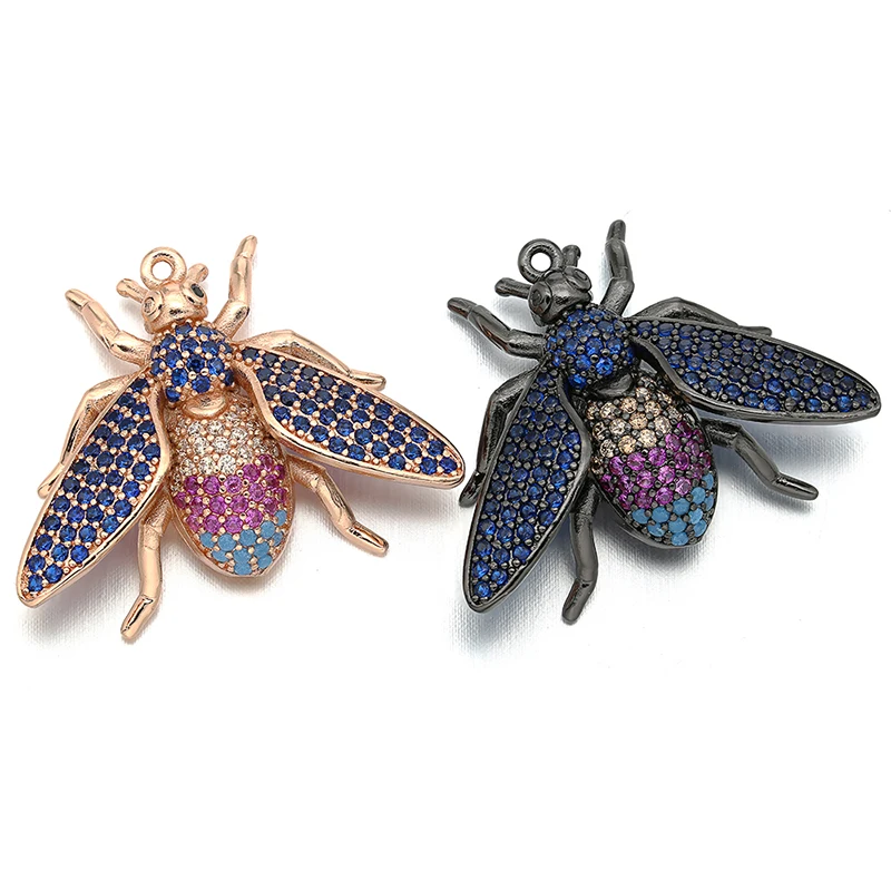 28*22mm Best Quality Brass Cubic Zirconia Beetle Charms Pendants for Diy Jewelry Findings, Hole: 1mm, Model: VD297