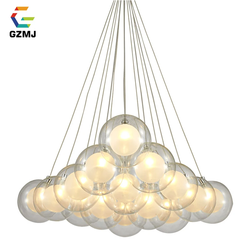 

GZMJ Modern Glass Ball Pendant Lights 1/3/7/13/19 Heads G4 Bulb Living Room Hanging Lamp 110-220V Bedroom Dining Room Hanglamp