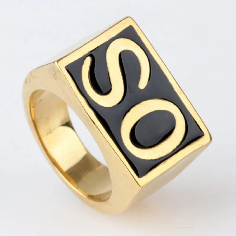 SO Men's Gothic Biker  Ring Signet 316L Stainless Steel Golden Tone Men's Jewelry