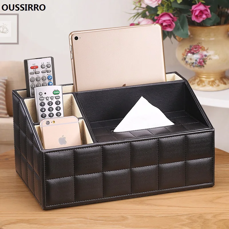 NEW Tissue Box Multi functional Napkin Holder PU Leather Remote Controller Storage Box Desk Organizer