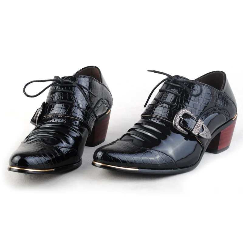 British Style Men Patent Leather Dress Shoes Pointed Toe Height Increasing 5 cm Classic Gentleman Oxforfd Leather Men Shoes