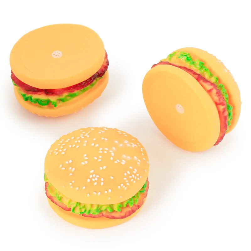 Popular Funny  Squeakers Rubber toys  Pet Dogs Burger Toy  Food Grade Silicone Training Playing Chewing for  Puppies cat