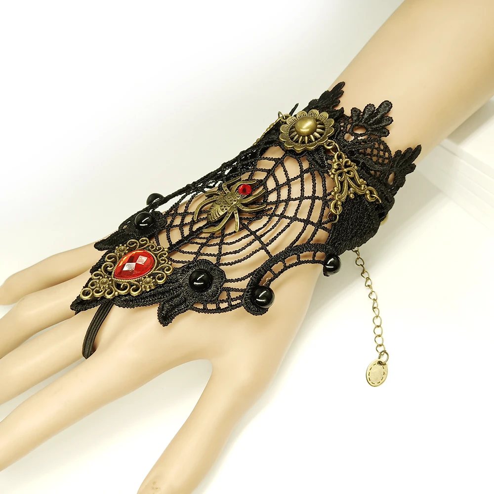 Good Quality Spider on the Hollowed Cobweb Vintage Gothic Lace Bracelet