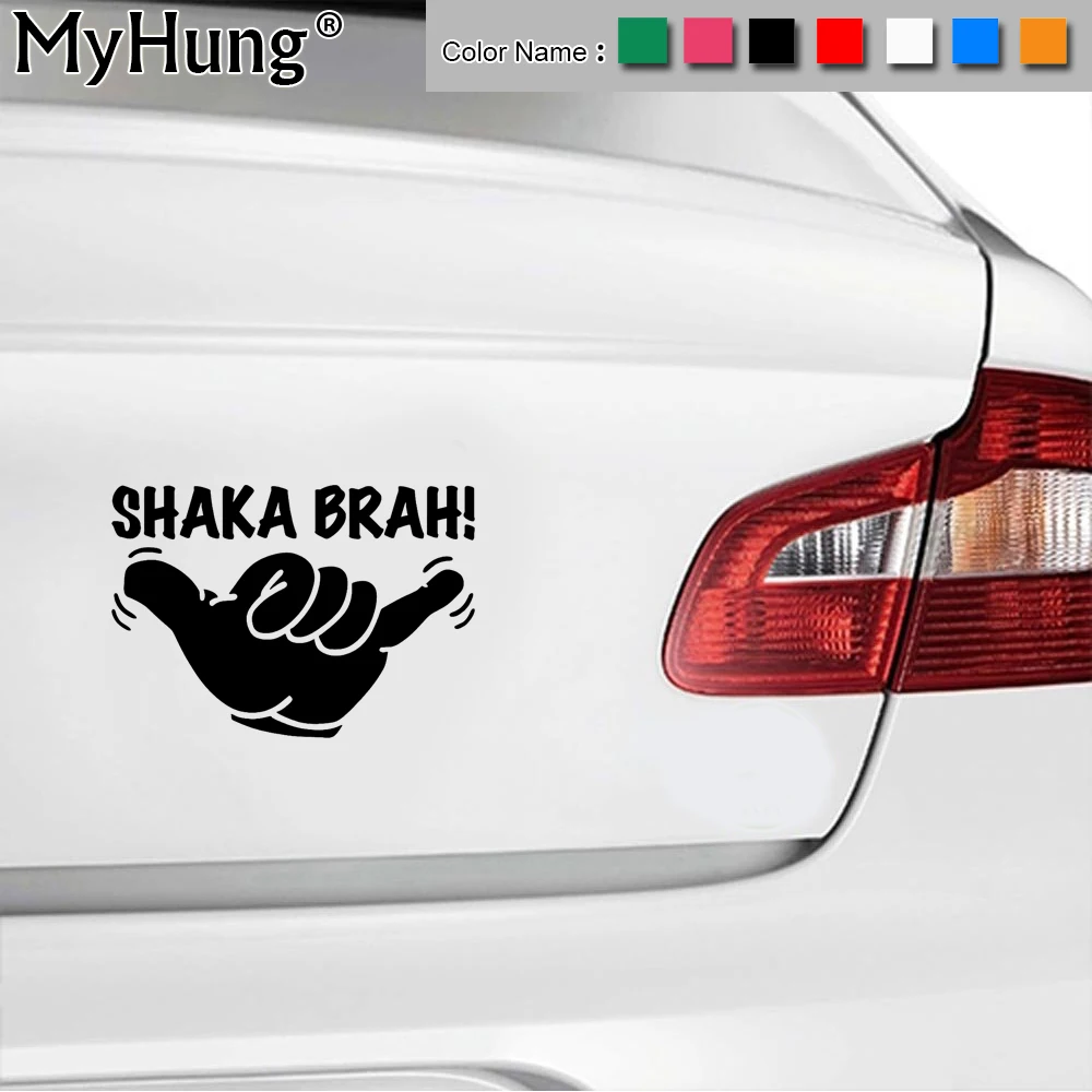 14*9.9CM New Vinyl Car Body Stickers Shaka Brah Hawaii Aloha Surf Car Window Decals For Universal Car Styling Multi Color Cool