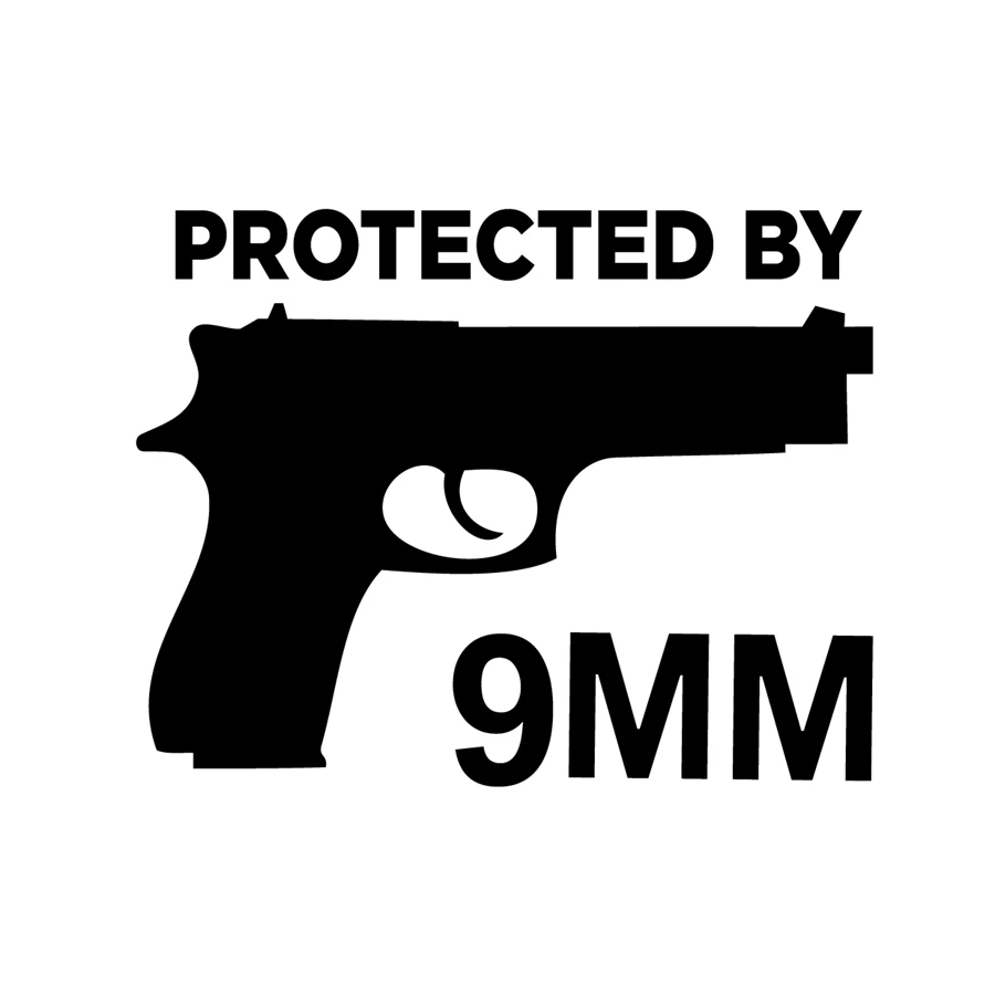 Protected By The Gun 9MM Bumper Vinyl Car Sticker Firearm Gun Ammo Decor