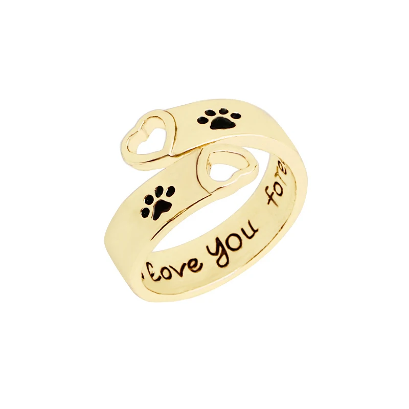 I will love you forever Pet paw prints rings Pet lover Dog Cat Memorial black Enamel Ring men Cute Puppy Paw Ring Jewelry couple