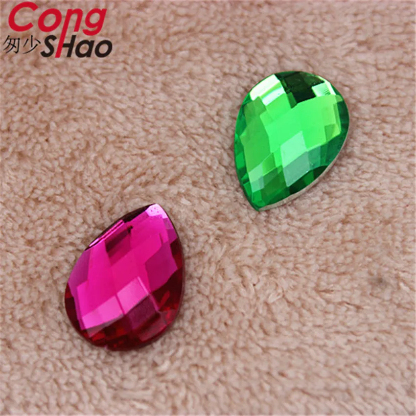 Cong Shao 200pcs 13*18mm Colorful Acrylic Rhinestone Trim Flatback Drop Stones And Crystals DIY Costume Button Decoration CS630