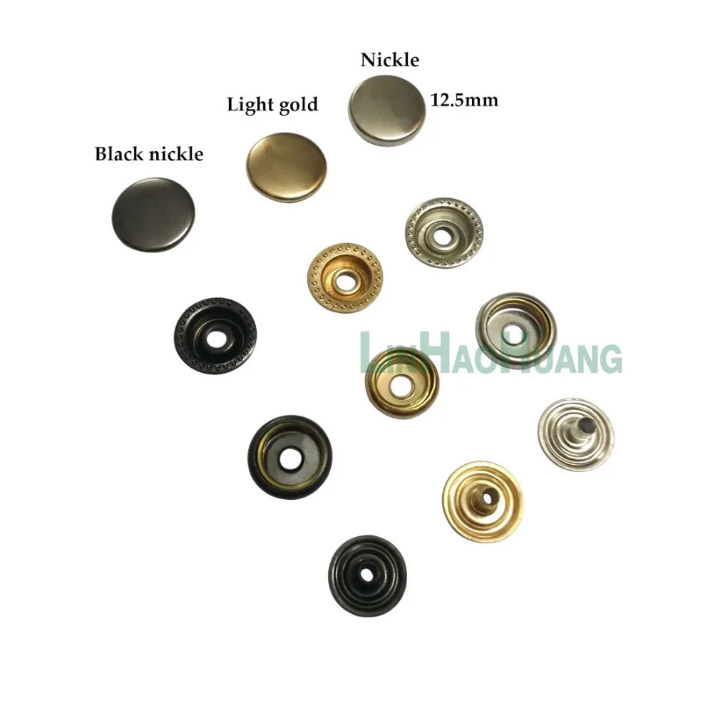 100sets/lot 12.5mm four part brass metal button ring snap press button snap fasteners silver, black nickle ,ligth gold+tools