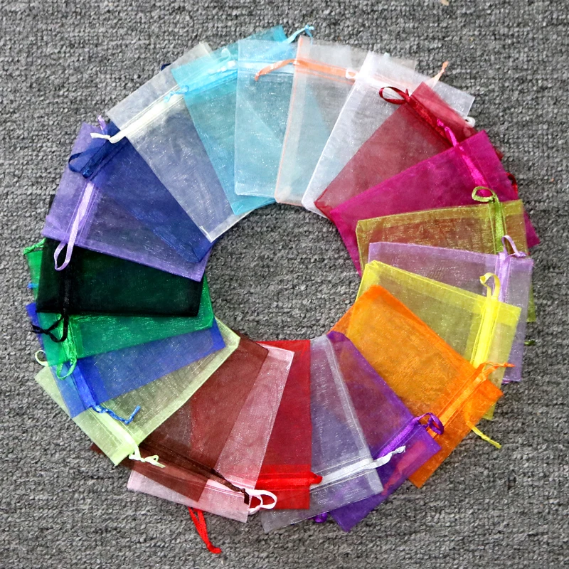 

Wholesale 200pcs Mixed Colors Organza Bags 11x16cm Wedding Favor Gift Bag Cute Bracelet Jewelry Packaging Bags Organza Pouches