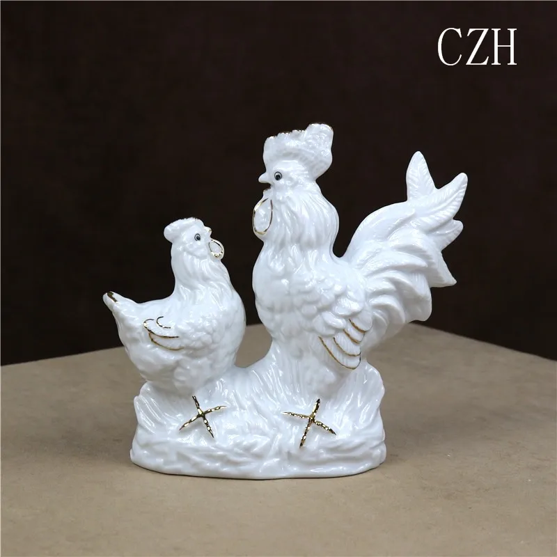 Escultura de porcelana para amantes de pollos, estatuilla de pollito de cerámica hecha a mano, decoración de China, arte presente y accesorios de adorno artesanal