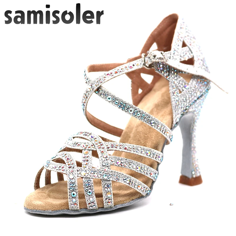 Women Ballroom Latin Dance Shoes Rhinestone Salsa Tango Social For Ladies Heels6- 7.5 -8.5 -9 -10cm Girls' Profession Dancing