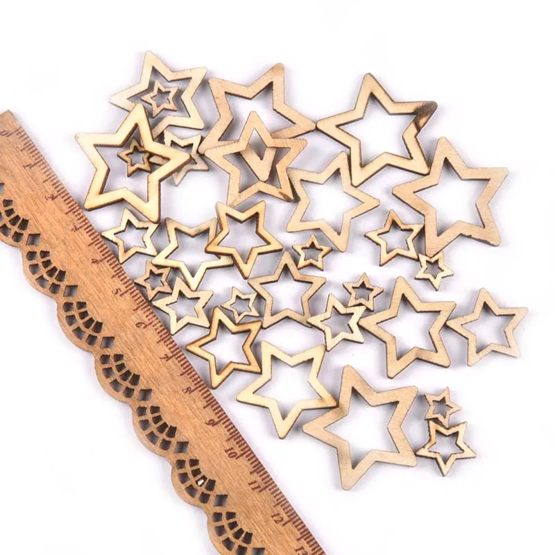 50pcs New Mixed Hollowed Stars Wooden Crafts For Arts Scrapbooking Embellishments Wedding DIY Wood Slices Home Decoration M1872