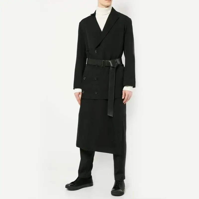 S-6XL!!2019 New men's two-style long wool trench coat with double breasted black Tibetan robe.