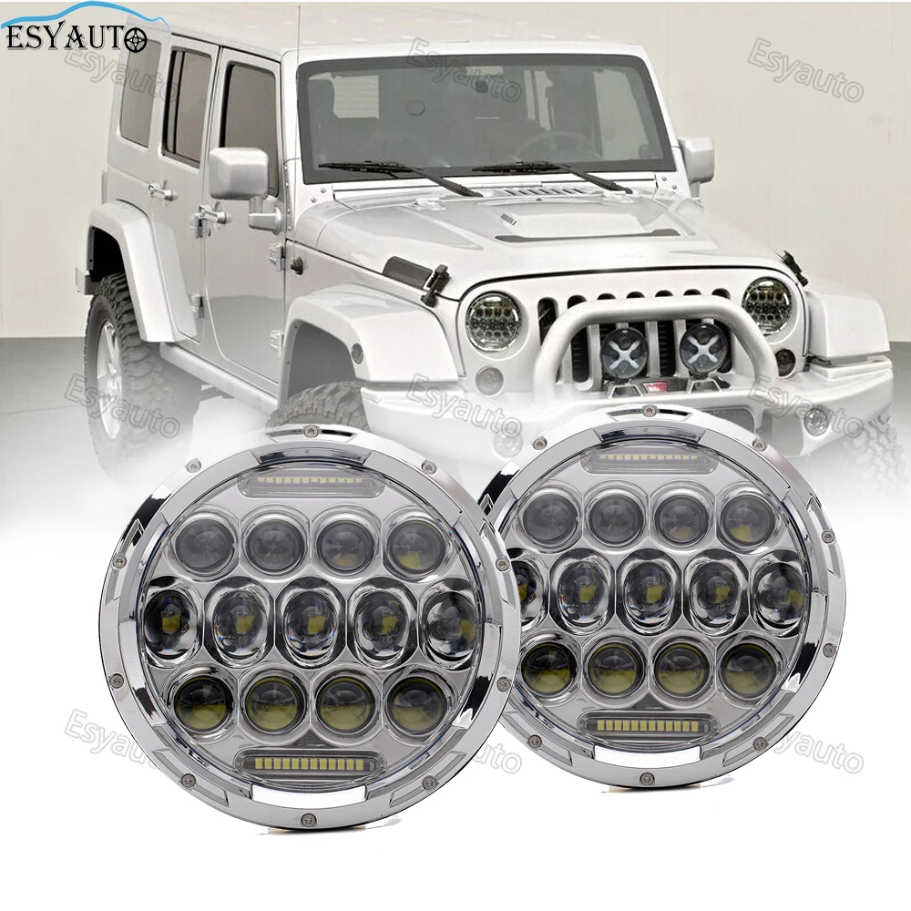 

2pcs 7 inch 75W Headlights Hi/Lo Beam 6000K Round LED white Angel eye LED headlamp for jeep Wrangler