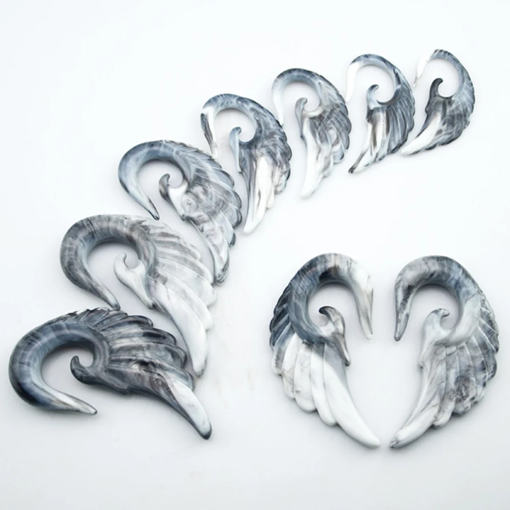 1pair UV Acrylic Angel Wing/Feather Spiral Ear Taper Plugs Strecher Kit Piercing Expander