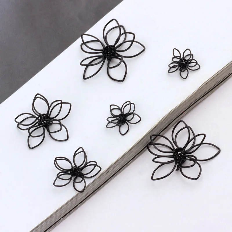 50pcs/lot Black color wire flower Charms handmade flower Pendants For DIY Earring Jewelry Making Finding Earrings Accessories