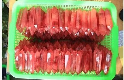 

2.2lb(1000g) PRETTY RED CLEAR SMELT QUARTZ CRYSTAL DT WAND POINT HEALING