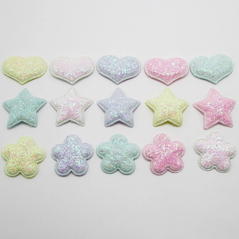 Glitter Paillette candy color Heart Pads Patches  Appliques for Craft Clothes Sewing Supplies DIY Hair Clip Accessories