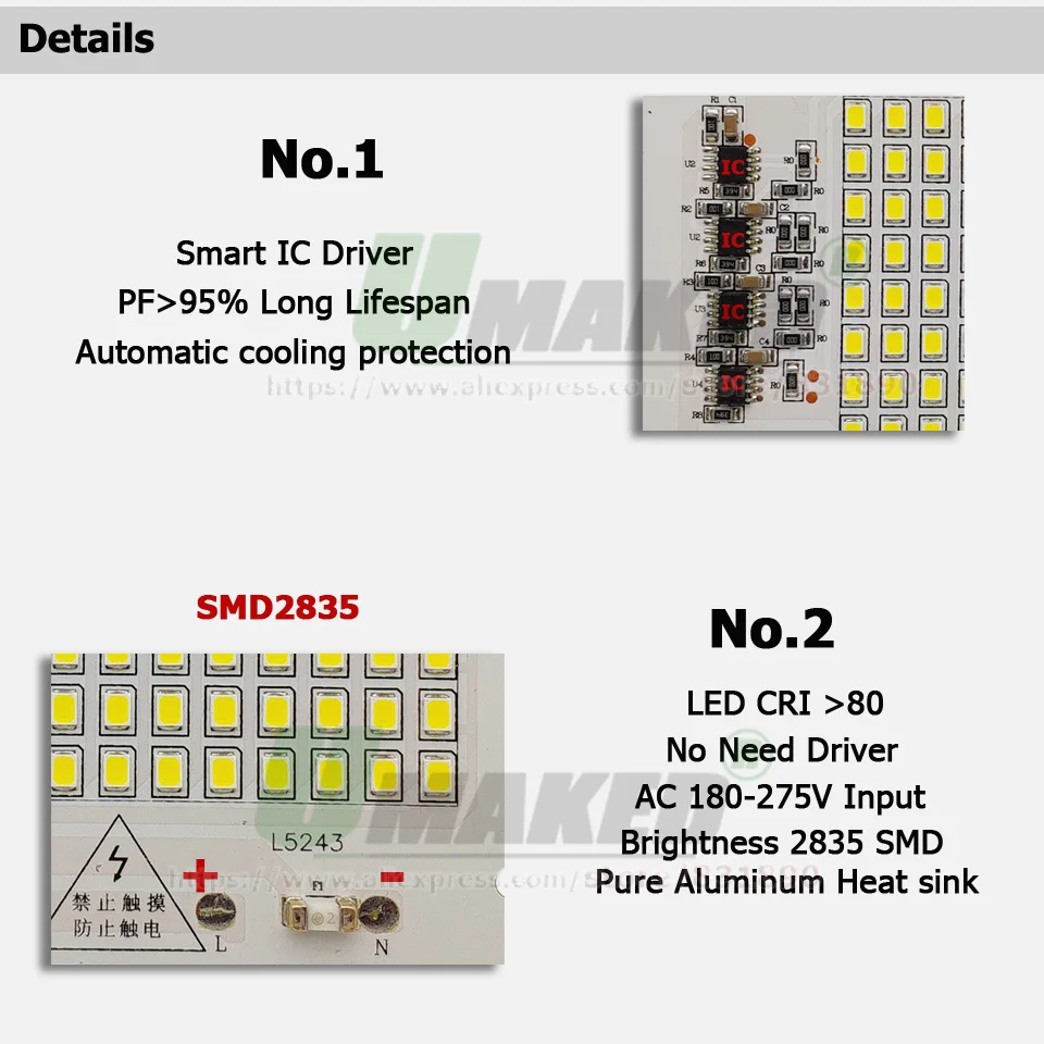 Módulos de led ac220v 30w 90x75mm 2700lm holofote pcb placa de alumínio branco/quente smd2835 driver ic inteligente para lâmpadas de holofote diy