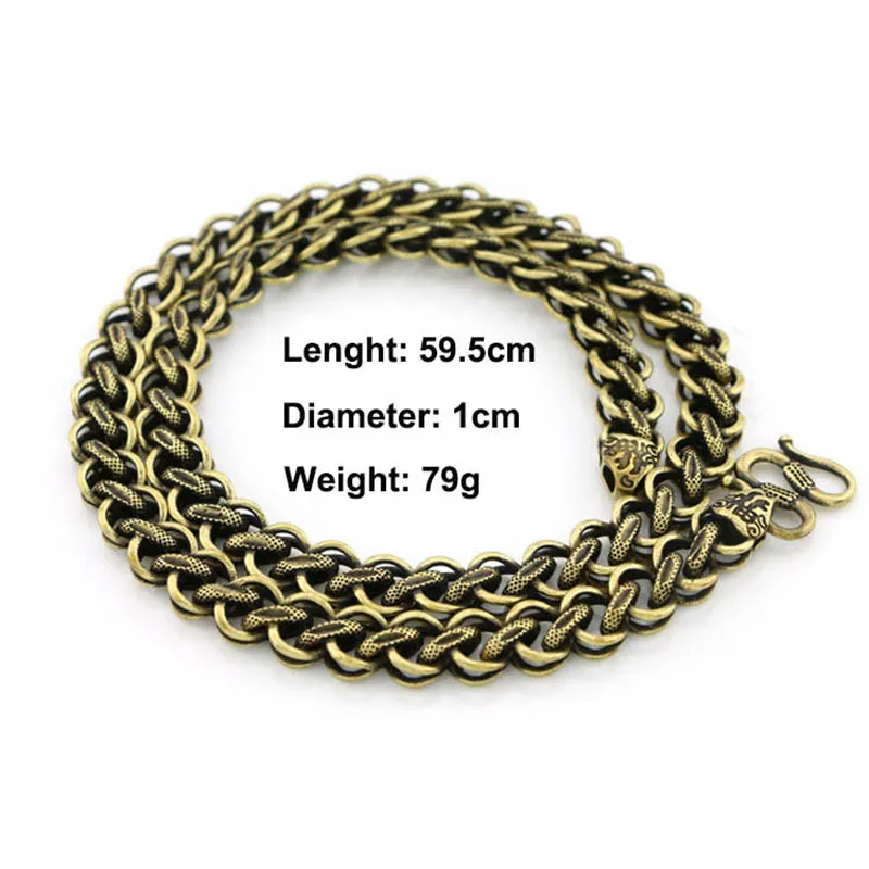 Pure Copper Long Chain Men Necklace Vintage Punk Brass Circle Snake Scale Pattern Flat Necklaces Retro Hip Hop Style Luxury Gift