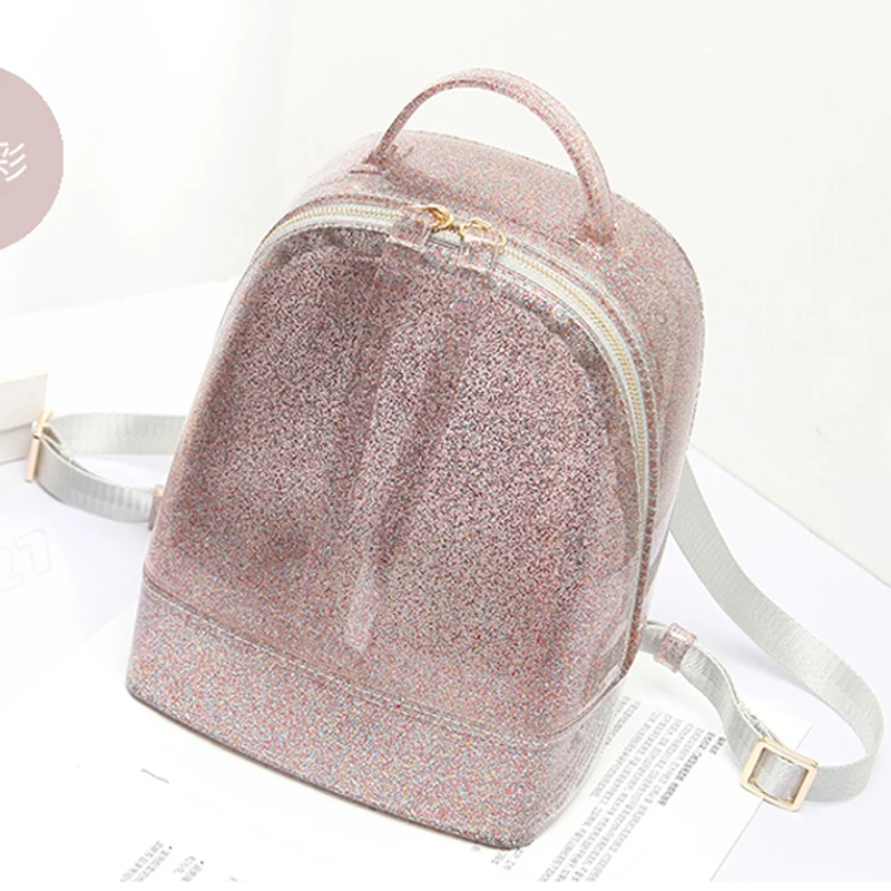 New Glitter Women Jelly Backpacks Candy Color PVC Jelly Bag Mini Girls Waterproof Silicone Shoulder School Bling Bags