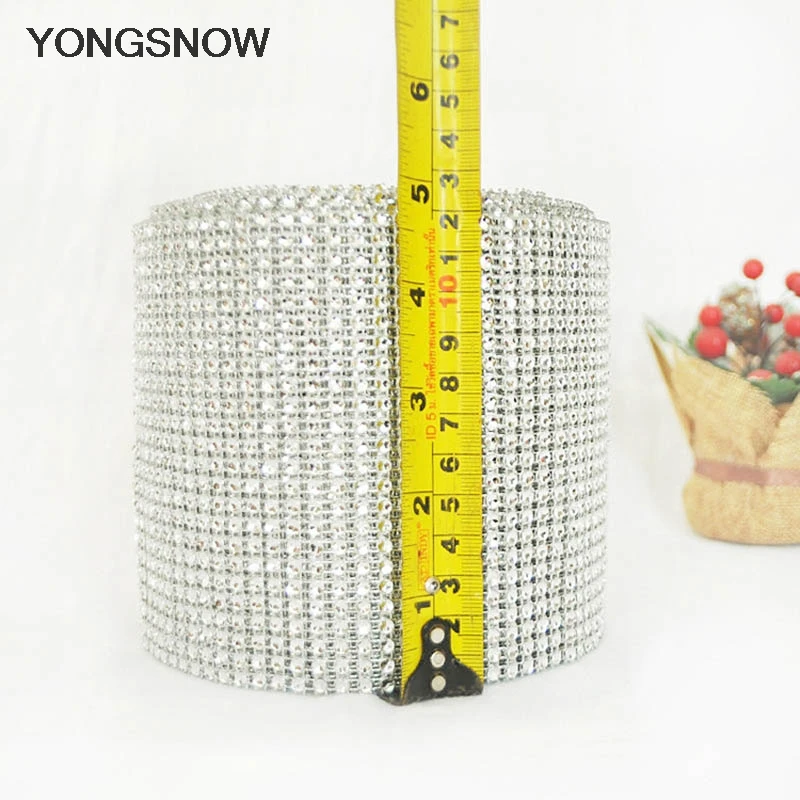1yard 12cm Crystal Roll Ribbon Bling Diamond Mesh Wrap Silver Plastic Rhinestone Mesh Roll Tape Cake Wrap Mesh Birthday Decor