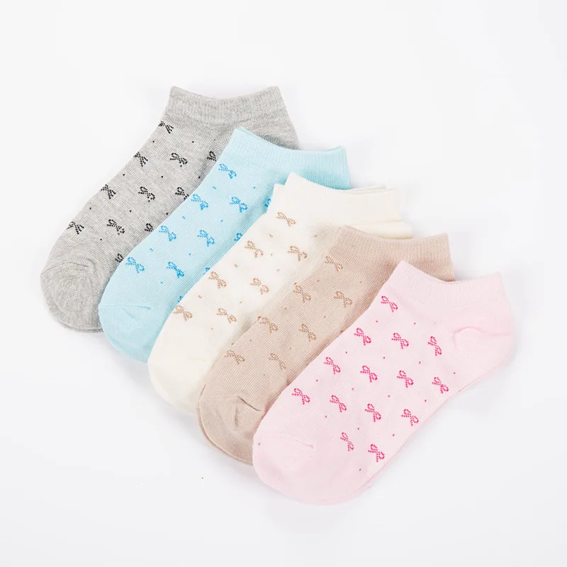 

2017 New Spring / Summer girls socks style Cotton Bow print Fashion women Socks women Boat Socks 5 pair/lot