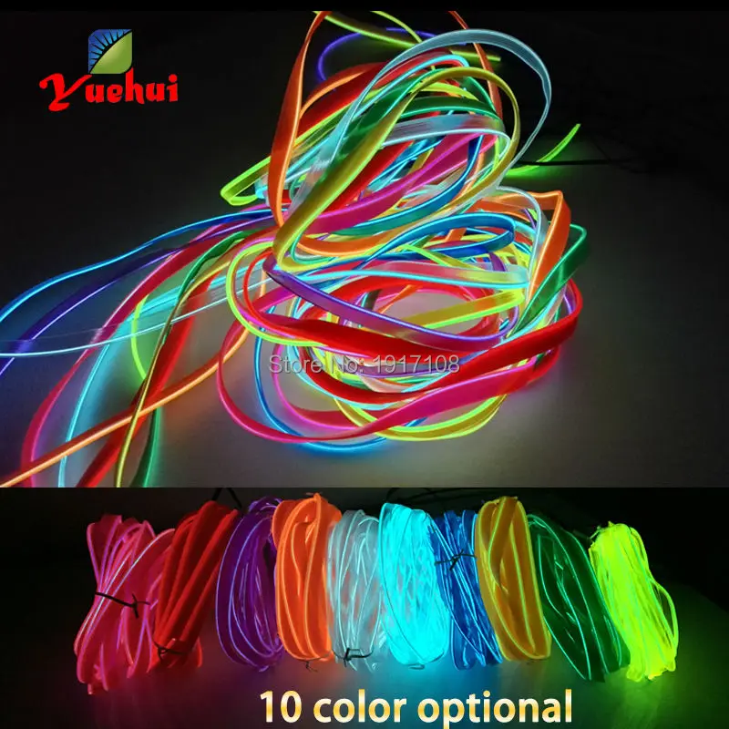 2021DC-3V 2.3mm-skirt 4Meter 10 Color Available Flexible EL Wire rope tube Neon Glowing Light For Car Birthday Party Decoration