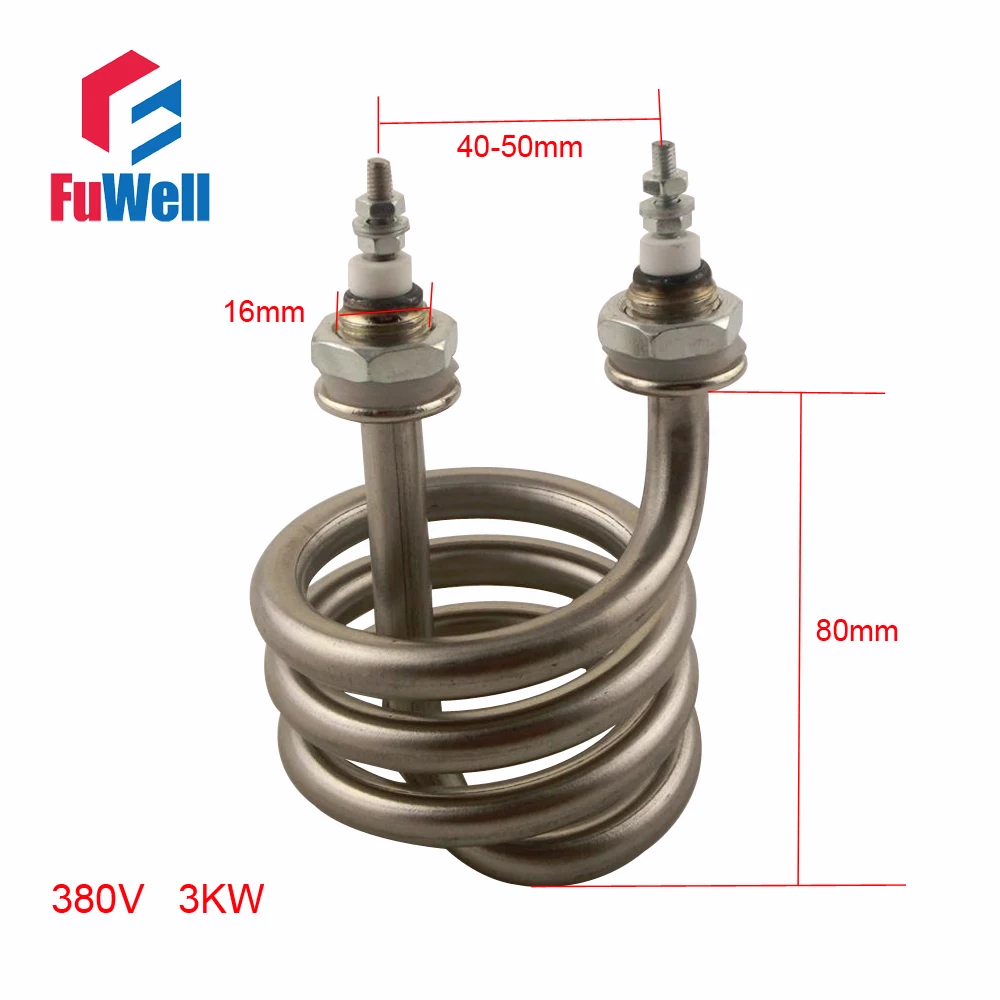 Spiral Stainless Steel Immersion Heater Iron Head Distilled Water Heating Element AC 380V 3KW