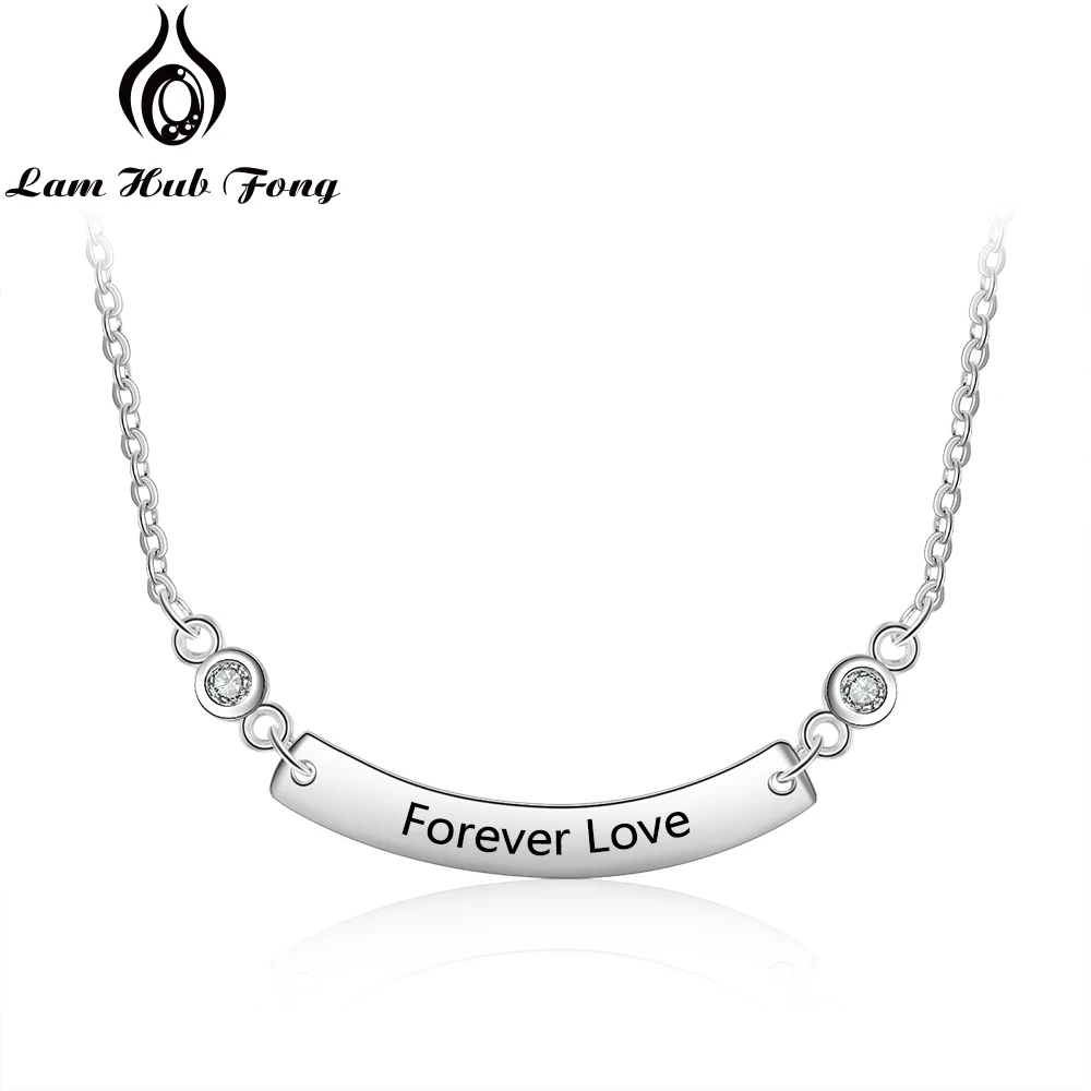 Silver Color Personalized Name Necklaces Pendants Custom Name Necklaces Curved Fine Jewelry Gift for Women (Lam Hub Fong)