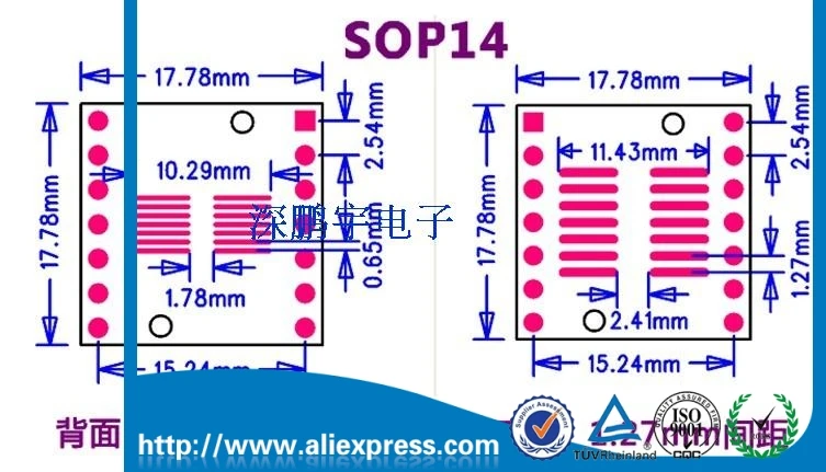 SOP14 adapter board SSOP14 TSSOP14 patch to DIP DIP 0.65 / 1.27mm adapter board