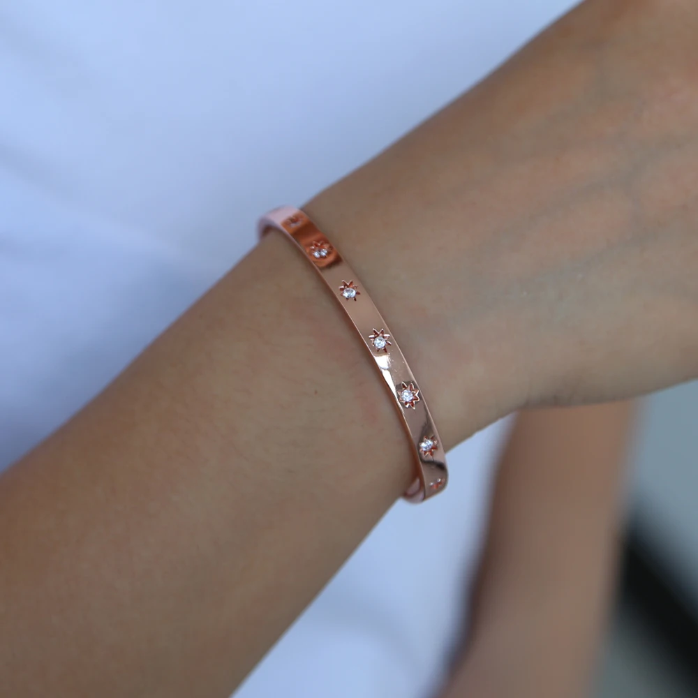 2024 New Gold Color Star Cz Adjust Bracelet Delicate Woman Jewelry Simple Fashion Women Gift Open Cuff Bangle Bracelet Fashion