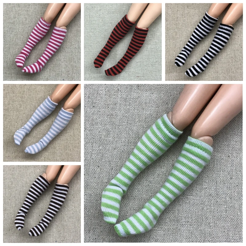 1 Pair Assorted Candy Color Stripe Knee-High Socks for Blyth, Azone S, OB, Momoko, Barbis , Licca 1/6 Dolls Accessories