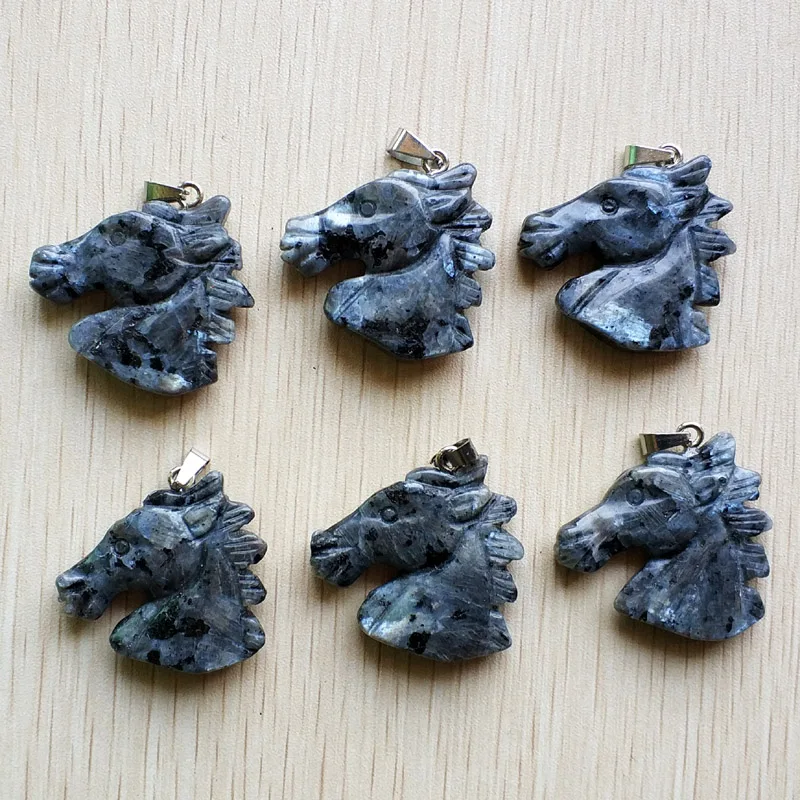 

Fashion Natural Black spectrolite carved animal horse heads charms pendants for jewelry making 6pcs/lot Wholesale Free shipping