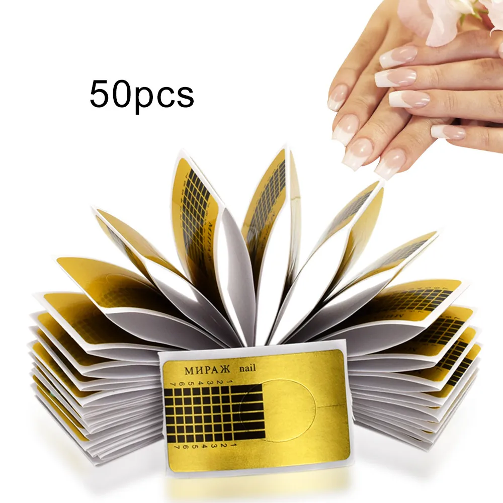 50/100pcs Nail Art Extension Sticker Polish Gel Tips Gold U Shape French Tips Guide Nail Art Form Manicure Styling Tools