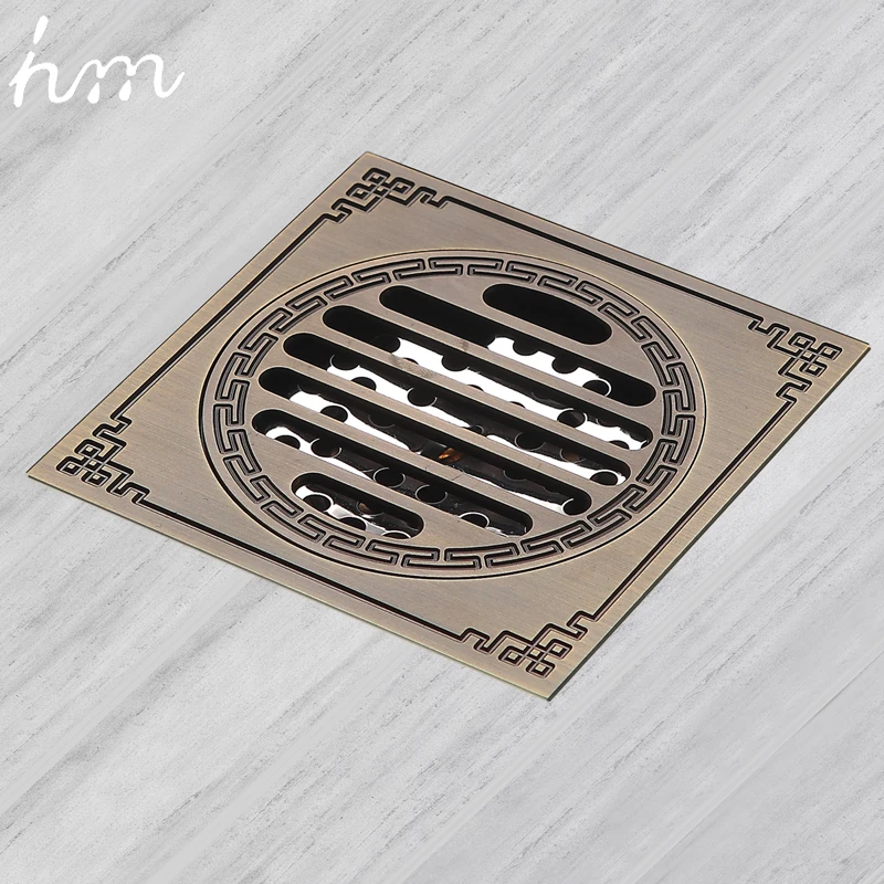 

hm Waste Antique Floor Drain Brass Bathroom Accessory Euro Linear Shower Wire Strainer Carved Cover Drains Drain Strainers