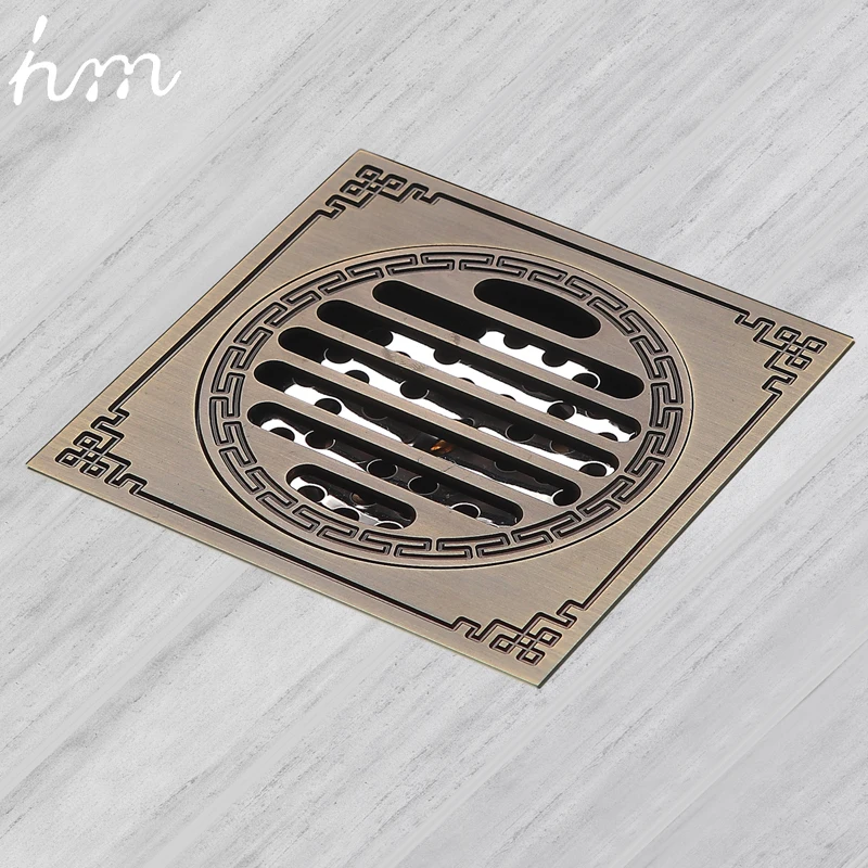 hm Waste Antique Floor Drain Brass Bathroom Accessory Euro Linear Shower Wire Strainer  Carved Cover Drains Drain Strainers