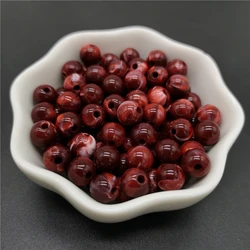 6 8 10 mm Dark Red Imitation Natural Stone Round Acrylic Beads Clouds Effect  For Jewelry Makeing Bracelet necklace DIY