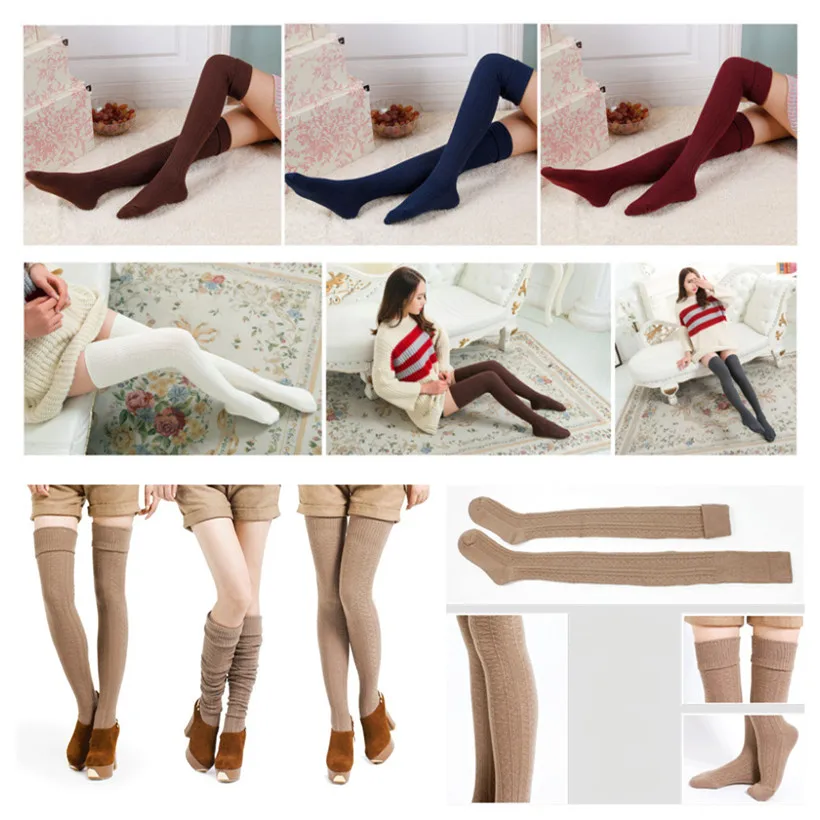 Chaussettes Hautes en Coton pour Femme, Au-Dessus du Genou, sulfet Chaudes, Sexy, Hiver 2018